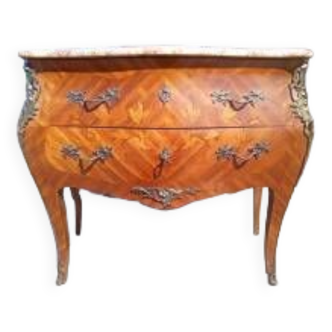 Inlaid chest of drawers with 2 drawers, Louis XV style marble top