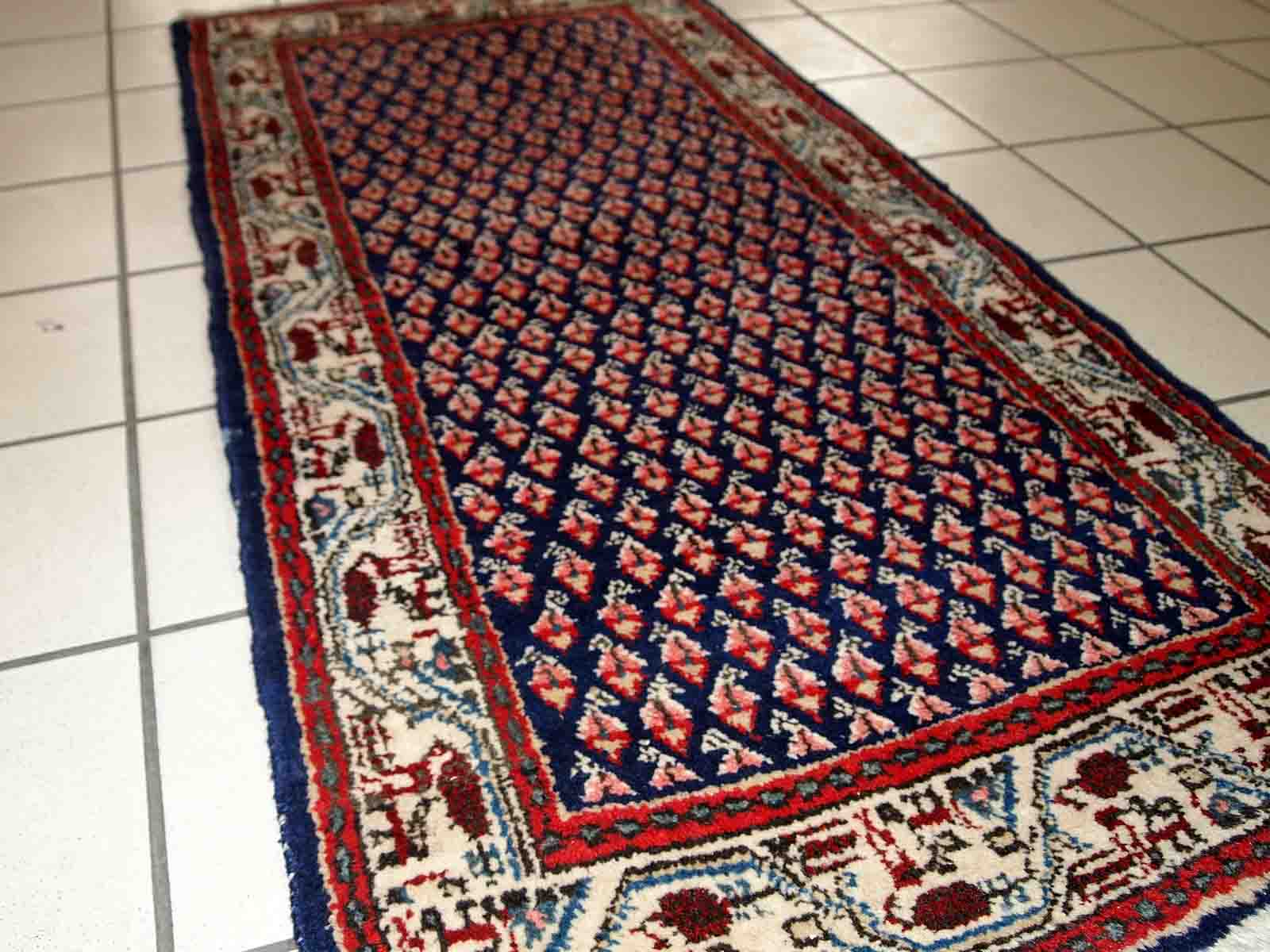 Vintage Indian carpet Seraband handmade 62cm x 124cm 1970s, 1C800