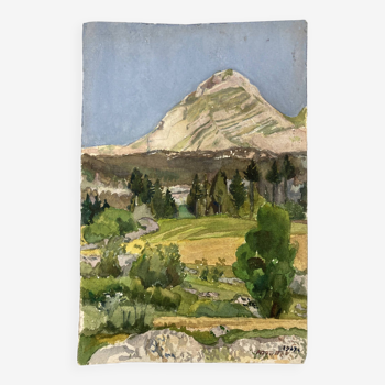 Watercolor mountain landscape signed
