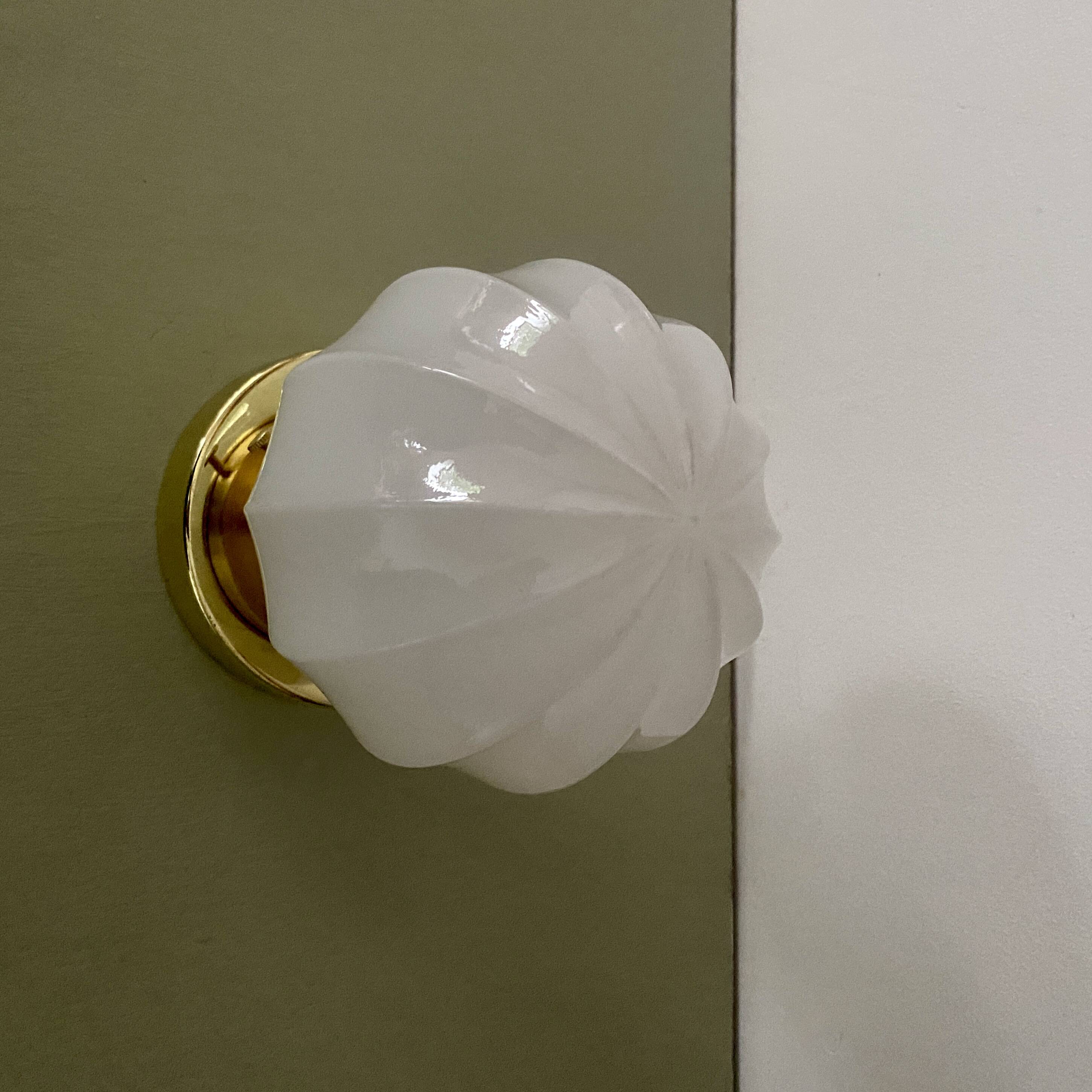 Vintage globe wall / ceiling light in white opaline
