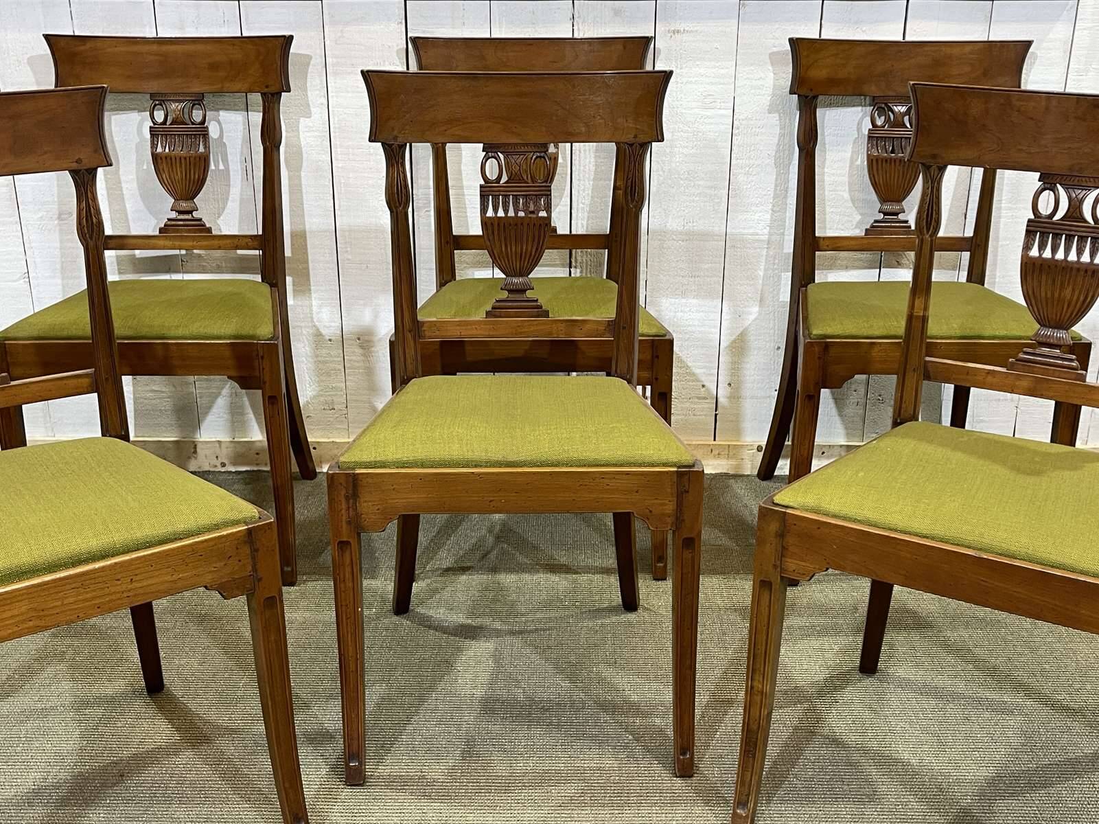 Set of 6 Directoire style cherry wood chairs, 1960s.