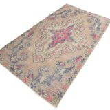Turkish Cream Pink Oriental Vintage Rug, 121x208Cm