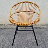 Vintage rattan shell armchair from the 60s