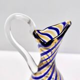 Murano Glass Pitcher Vase Ascribable to Toso with Blue and Yellow Canes