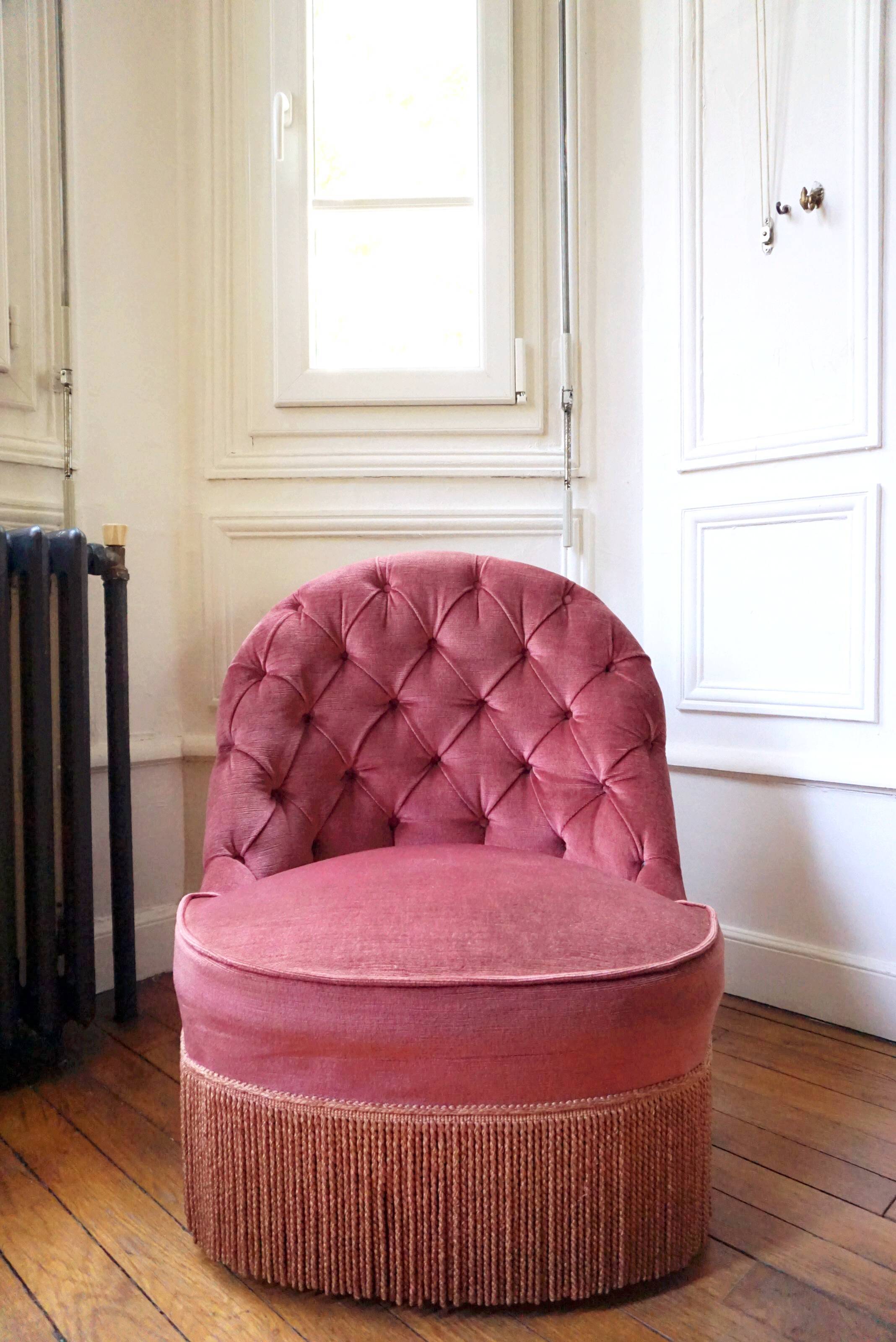 Armchair toad in velvet rose