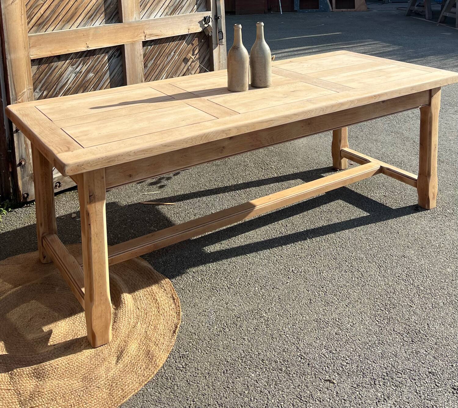 Large renovated family table with 2 extensions in raw solid oak, 3.18m.