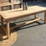 Large renovated family table with 2 extensions in raw solid oak, 3.18m.