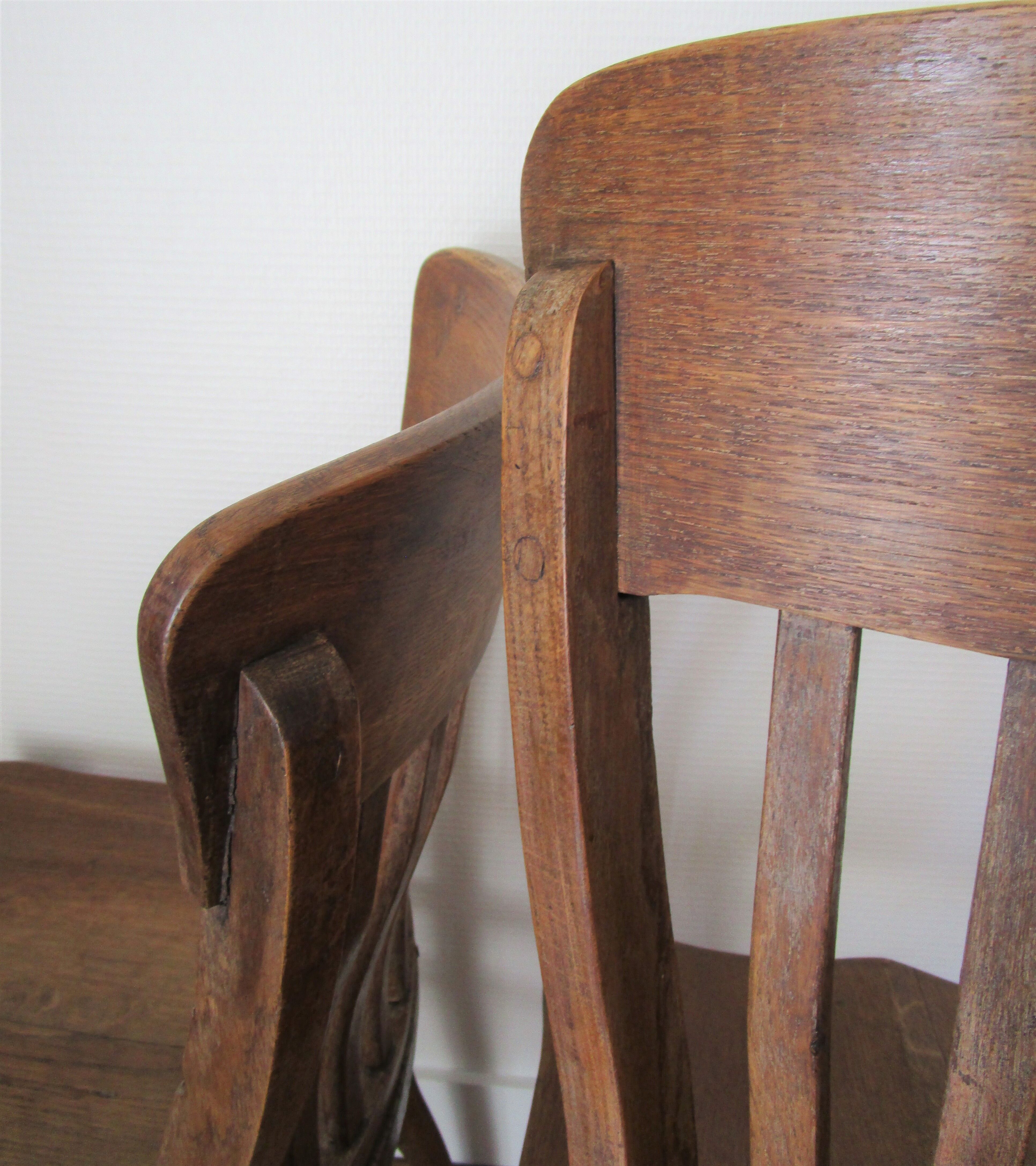 Two chairs solid oak patinated early twentieth century