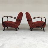 Pair of H410 Type C burgundy armchairs by Jindrich Halabala for Thonet