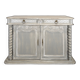 Louis XIII buffet with twisted column in grey patinated oak, two doors, two drawers.