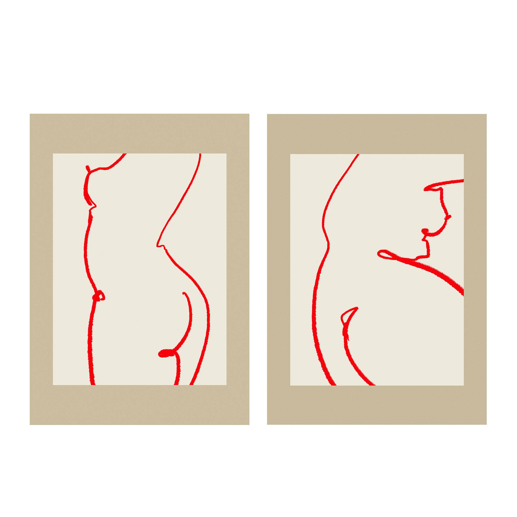 Pair of prints, female silhouette wall art. Set of two, 50x70cm