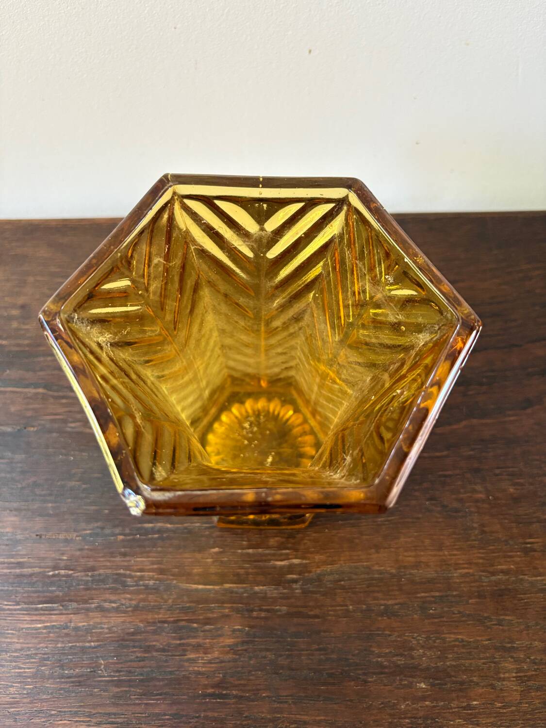 Art Deco vase in molded amber glass