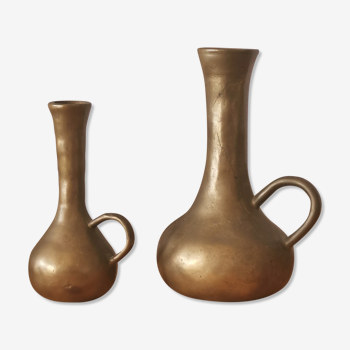 Duo of handcrafted brass vases, early twentieth century