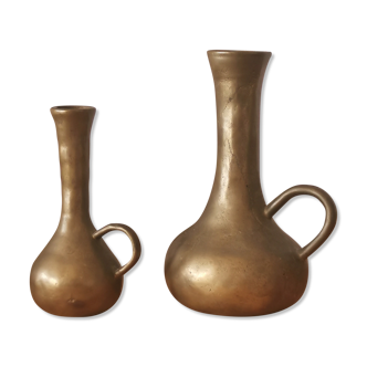 Duo of handcrafted brass vases, early twentieth century