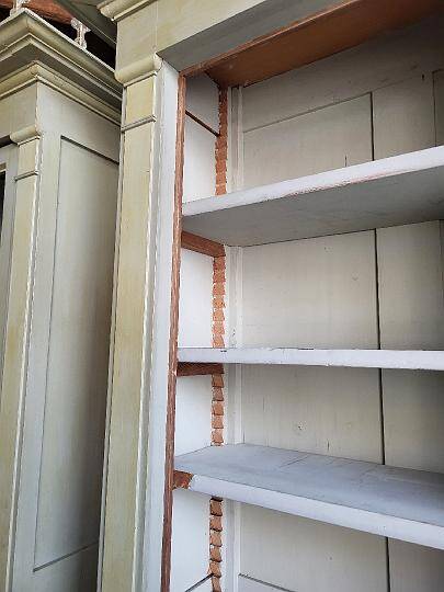 Magnificent pair of green painted fir bookcase display cabinet early 20th century