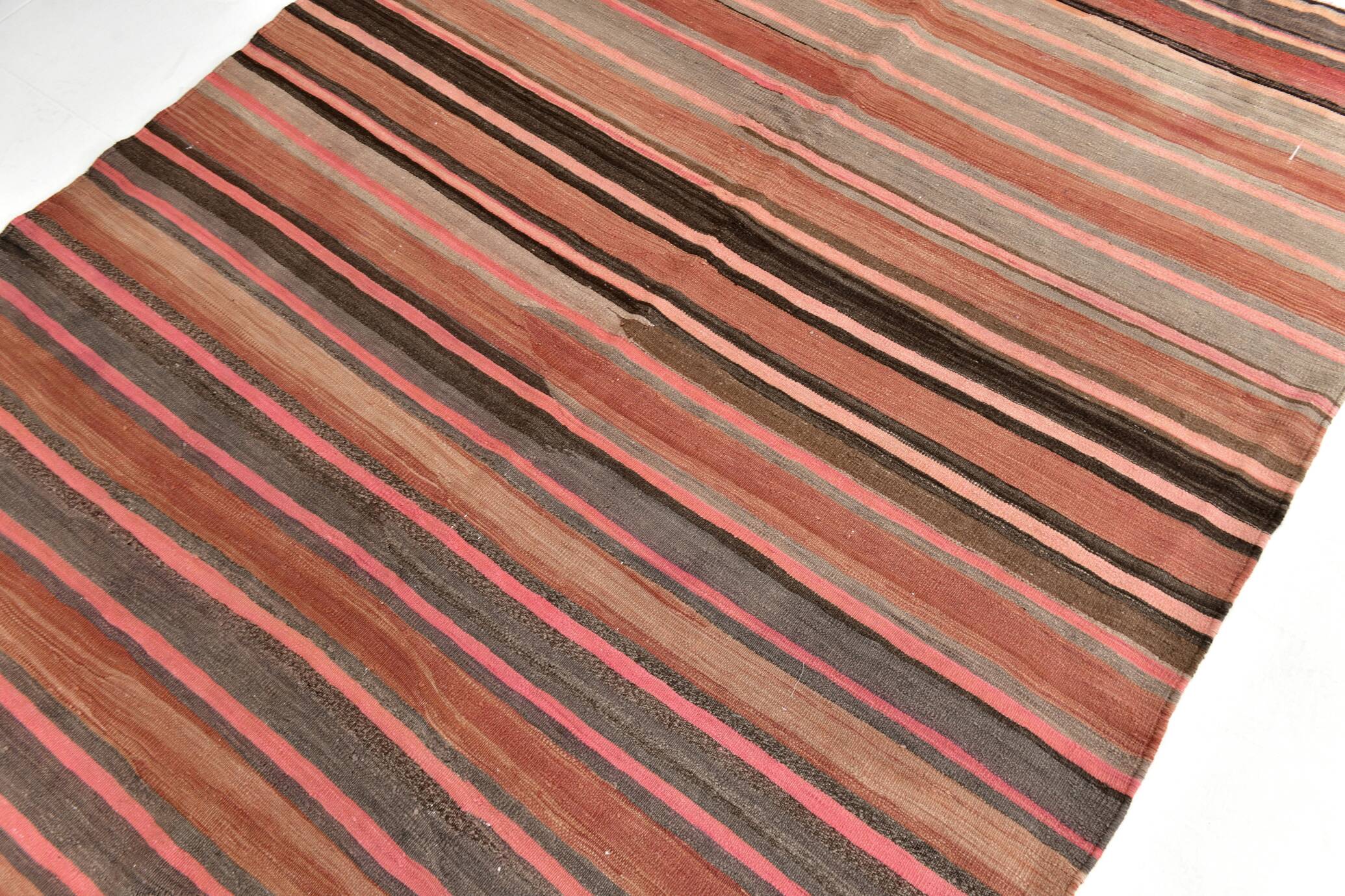 Pink & Brown Striped Pattern Vintage Kilim Rug, 167x254Cm