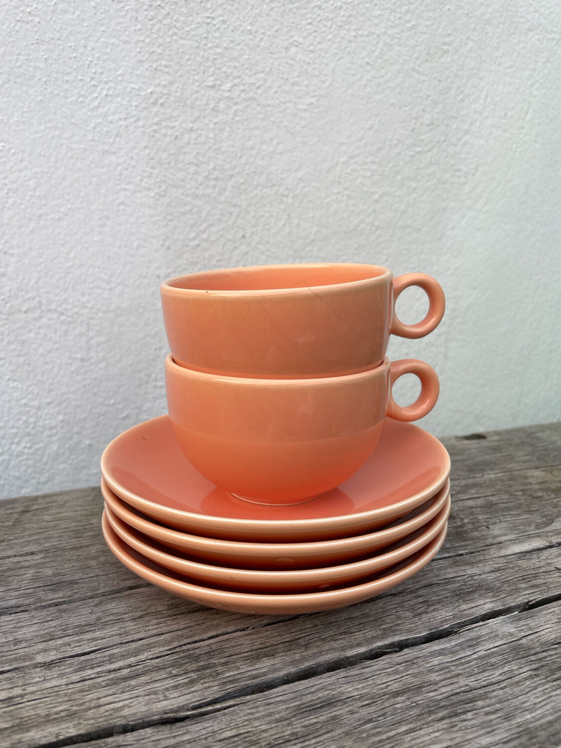 4 salmon ceramic tea or coffee cups