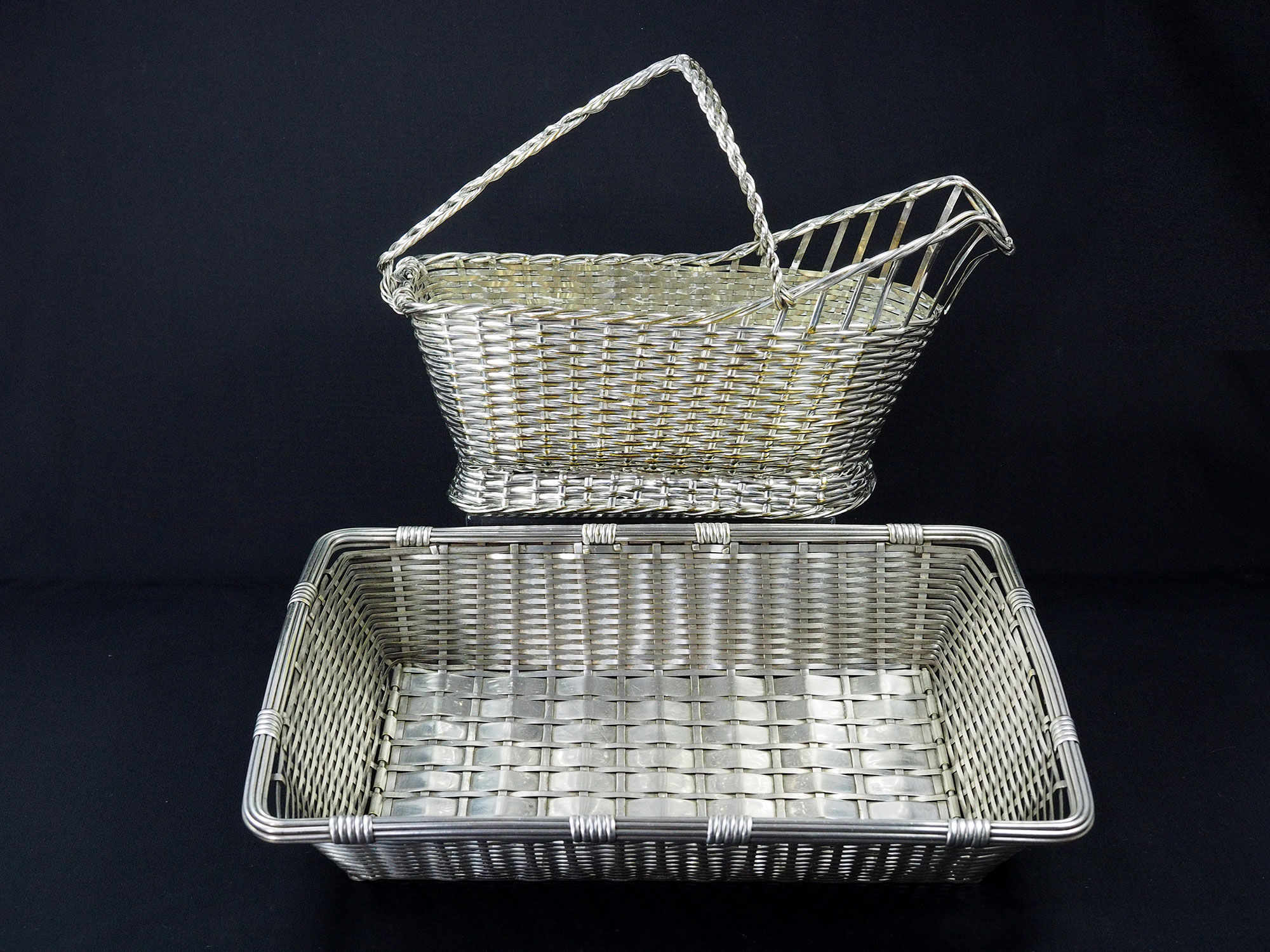 Christofle France Wine Basket Bottle Holder & Bread Basket Vannerie-Mid Century