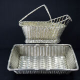 Christofle France Wine Basket Bottle Holder & Bread Basket Vannerie-Mid Century