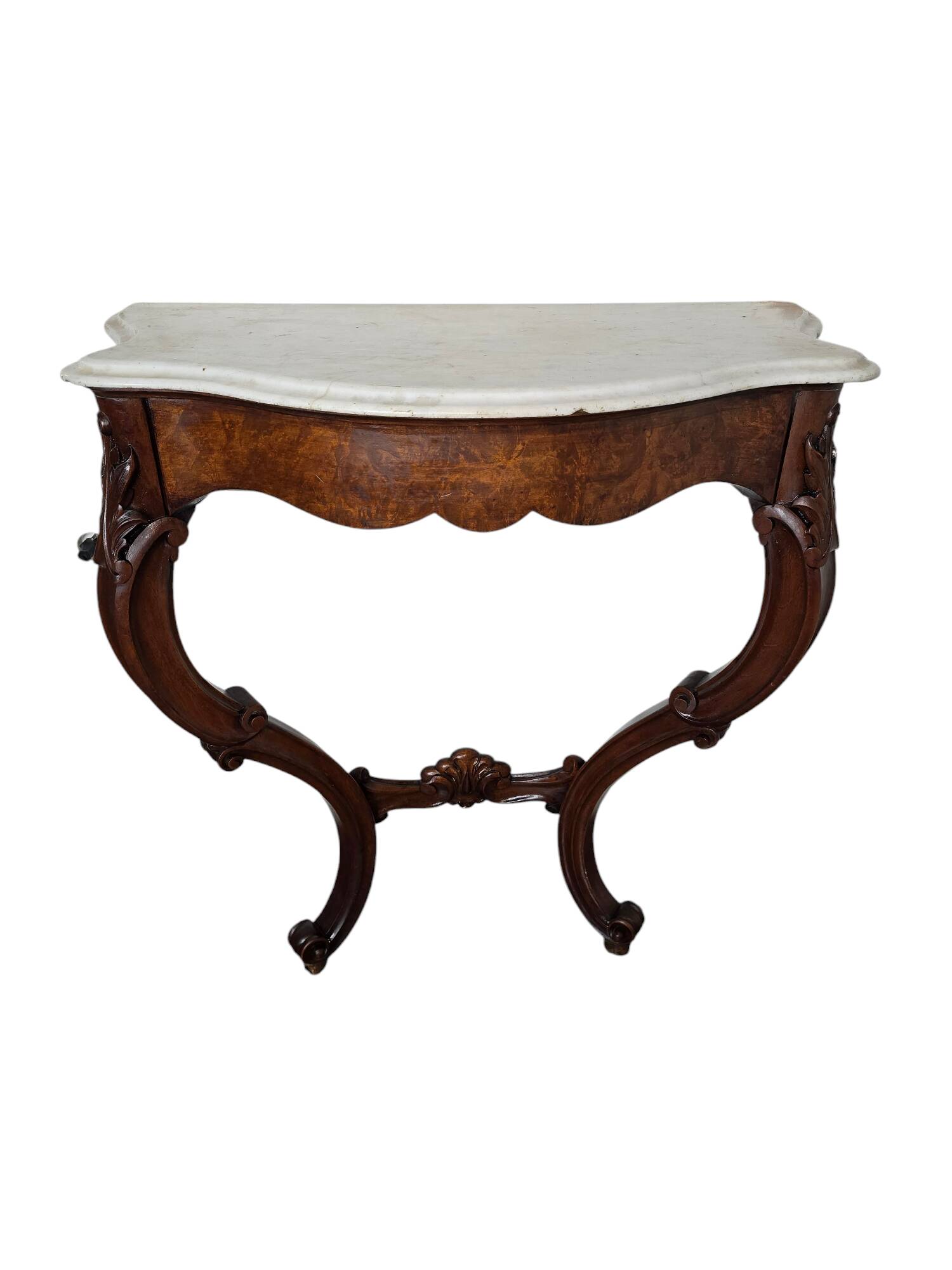 Antique Louis XV style curved console in walnut