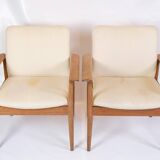 Set Of 2 Diplomat Chairs Made In Teak & Light Wool Fabric By Finn Juhl From 1960s
