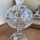 Pressed glass candy box with bird decor – 17 cm – Perfect condition