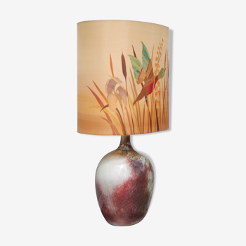 Lampe céramique avec abat-jour, grande lampe à poser, lampe céramique tons gris et sang de boeuf, dé