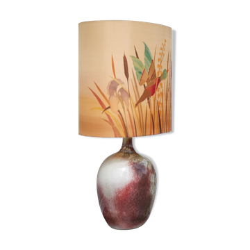 Ceramic lamp with lampshade, large table lamp, gray tones and oxblood ceramic lamp, dice