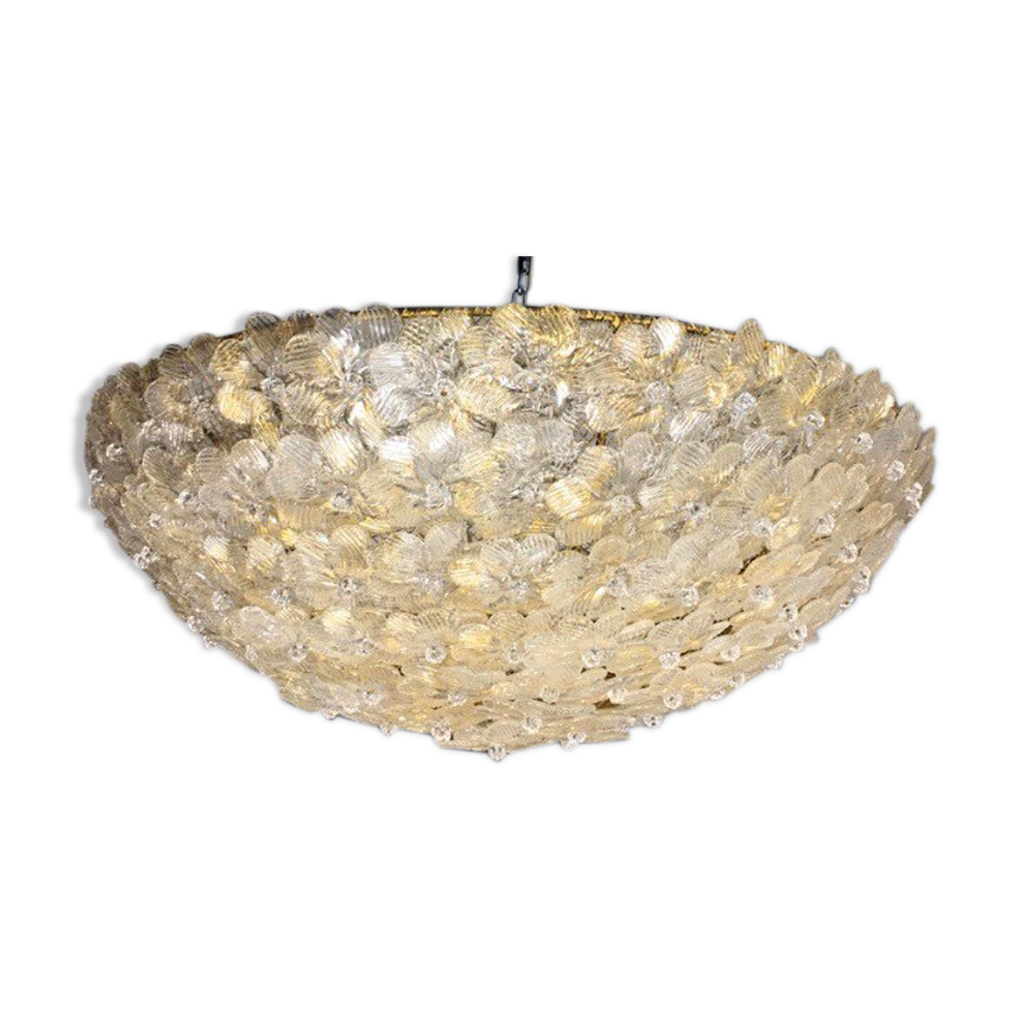 Murano gold glass ceiling light with more than 100 Barovier & Toso flowers