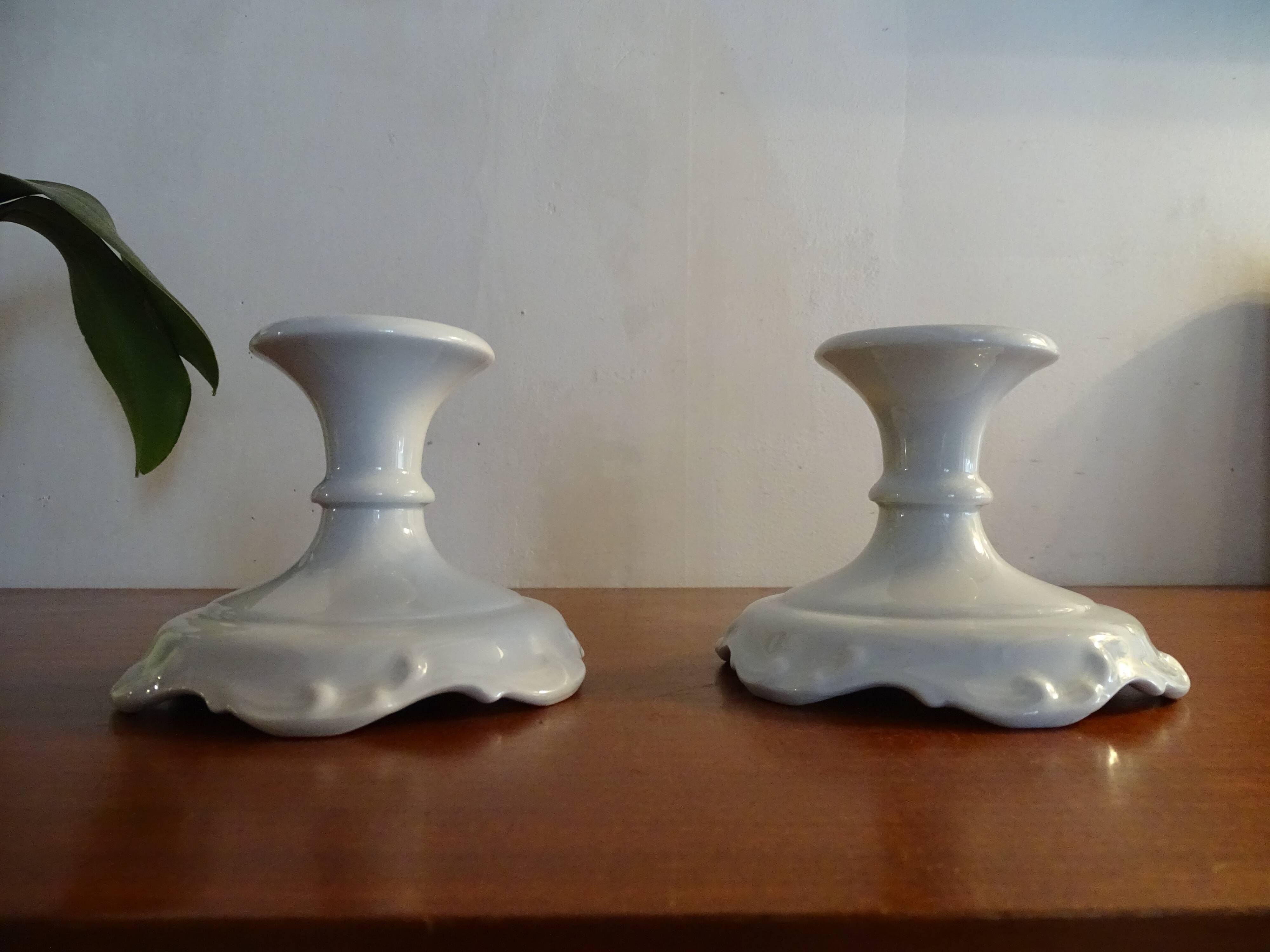 Pair of Limoges porcelain candle holders