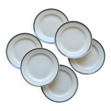 6 assiettes à dessert vintage faïence beige double liseré multicolore