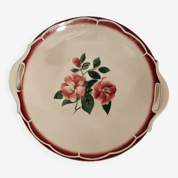 Vintage earthenware pie dish decorated with red flowers