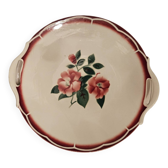 Vintage earthenware pie dish decorated with red flowers