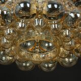 Large amber bubble glass pendant by Helena Tynell for Limburg, Germany, 1970s.