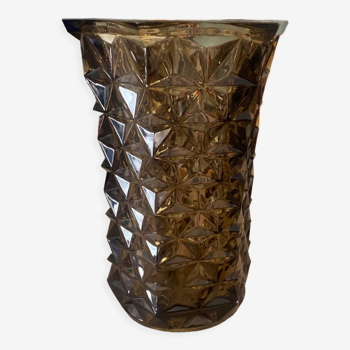 Smoked black chiseled glass vase