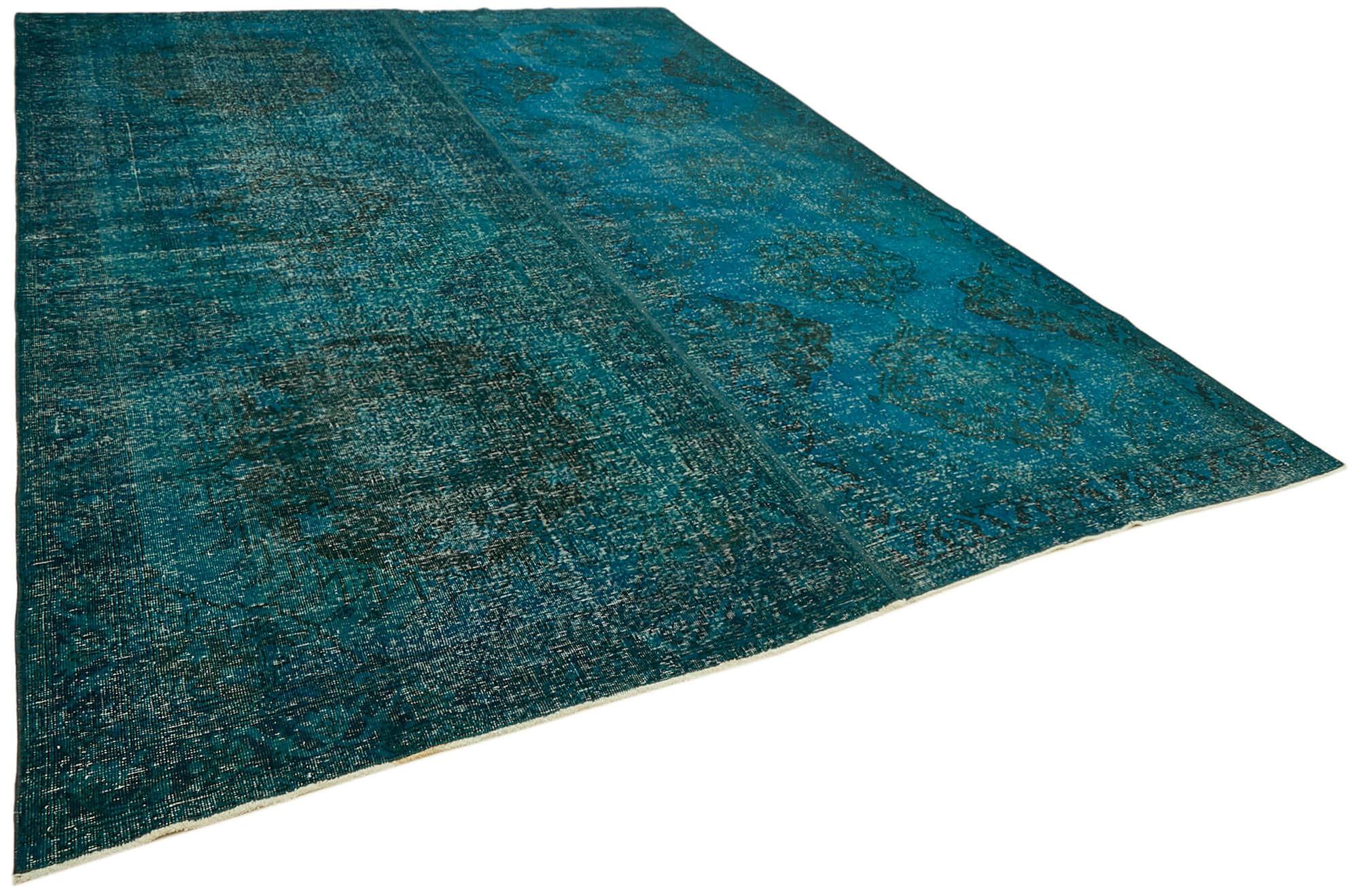Handmade oriental unique 1980s 297 cm x 390 cm turquoise wool carpet