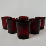 Set of 6 70s burgundy colored glass glasses