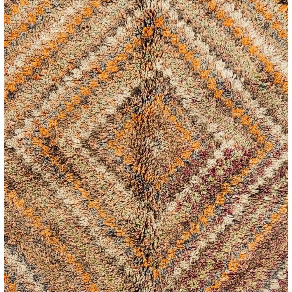 Vintage Hand-Knotted Tulu Runner Rug with Geometric Diamond Design in Brown, Orange and Earthy Tones, 100% Wool