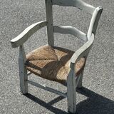 Fauteuil de marais en paille et bois peint pour enfant