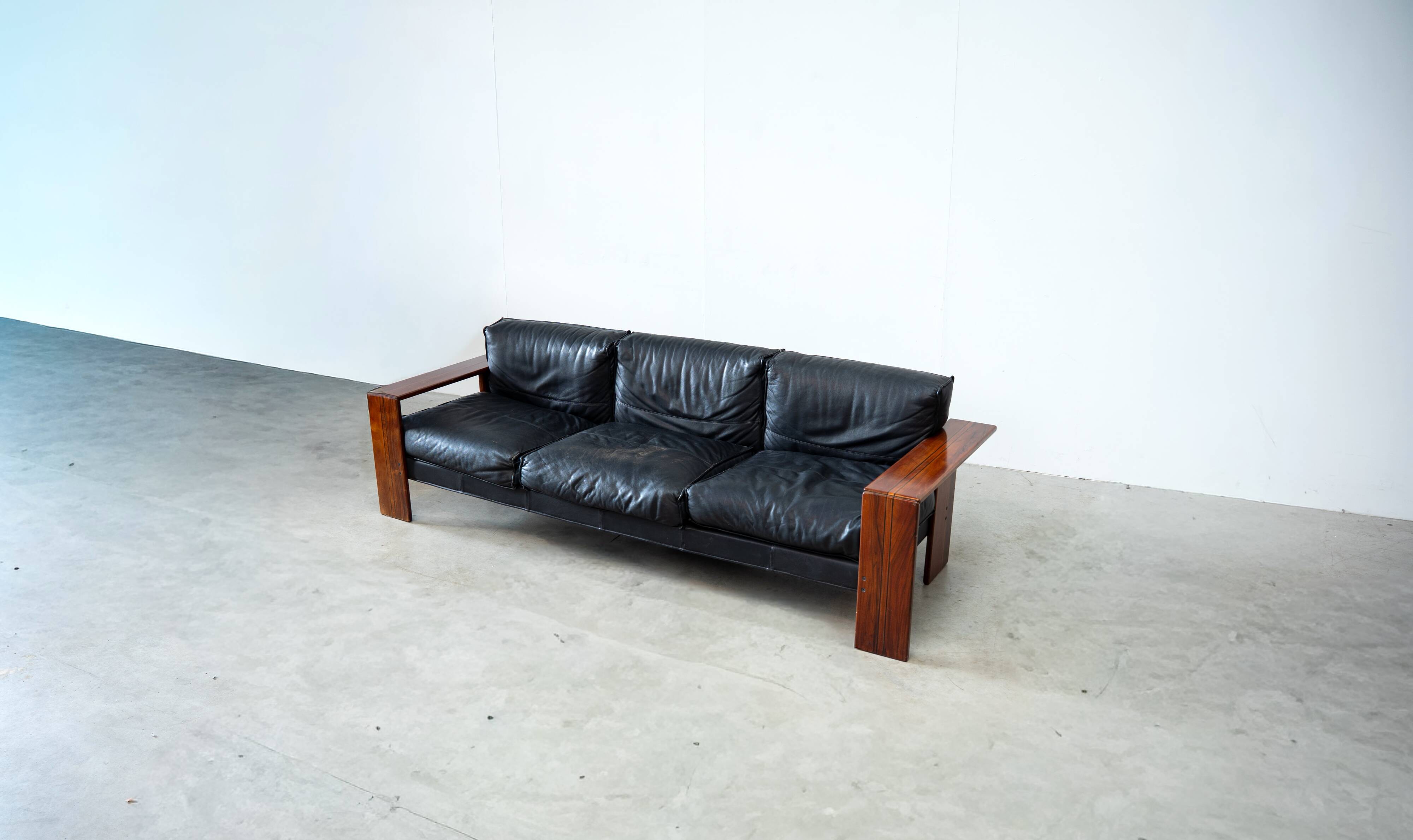 Rare rosewood 3-seater sofa by Afra e Tobia Scarpa for Maxalto