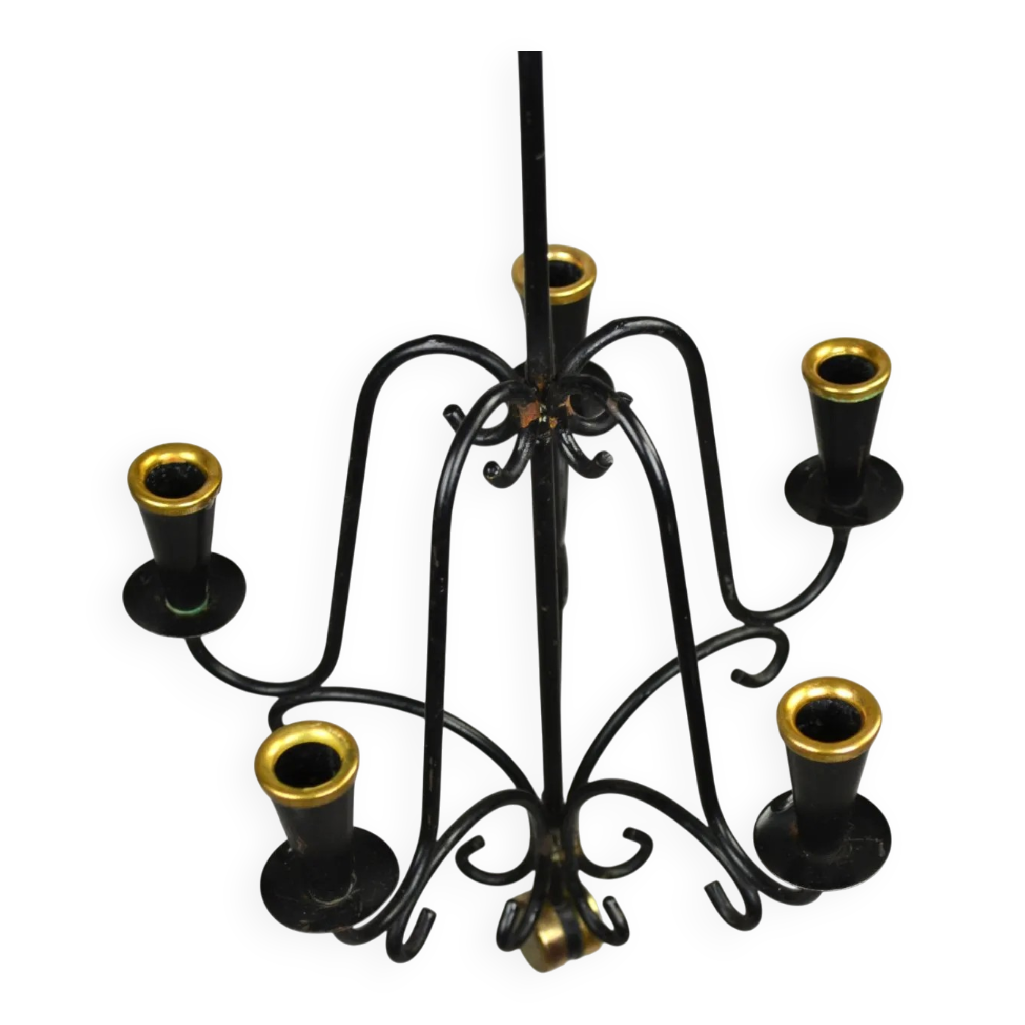Chandelier en métal peint en noir avec des détails en cuivre – Gunnar Ander pour Ystad-Metall, Suède, années 1950