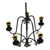 Black Painted Metal Chandelier with Copper Detailing – Gunnar Ander for Ystad-Metall, Sweden, 1950s