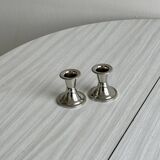 Pair of small, lightweight, beaded metal candle holders