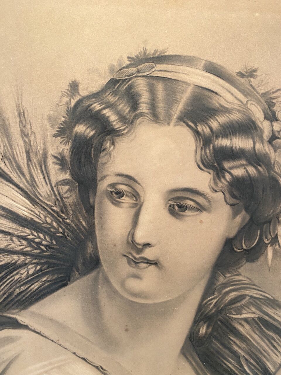 Portrait of a young girl with a bundle of wheat XX century