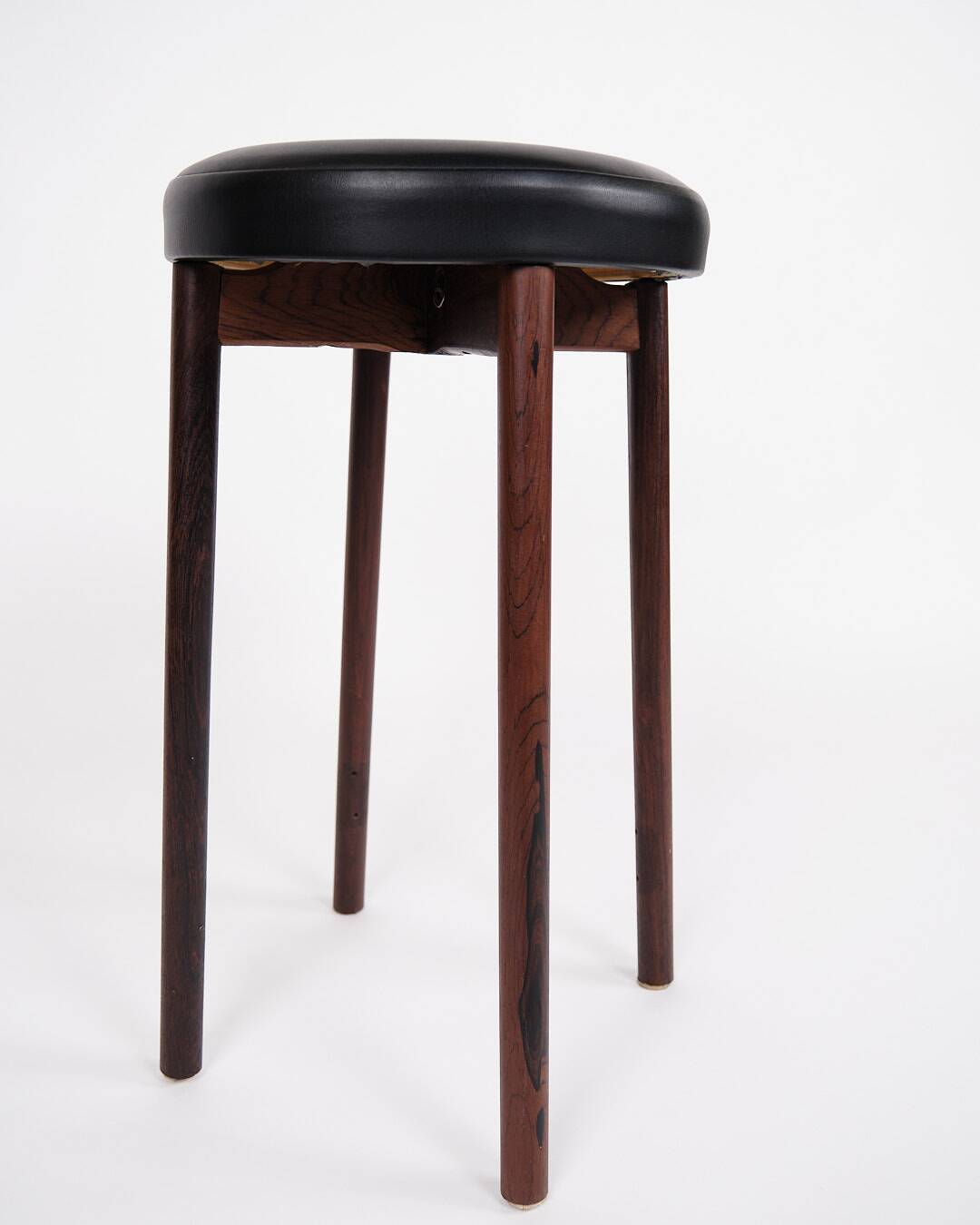 Tabouret de bar - bois de rose et cuir noir - design danois - années 1970