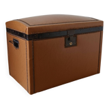 Vintage wooden and faux leather curved trunk