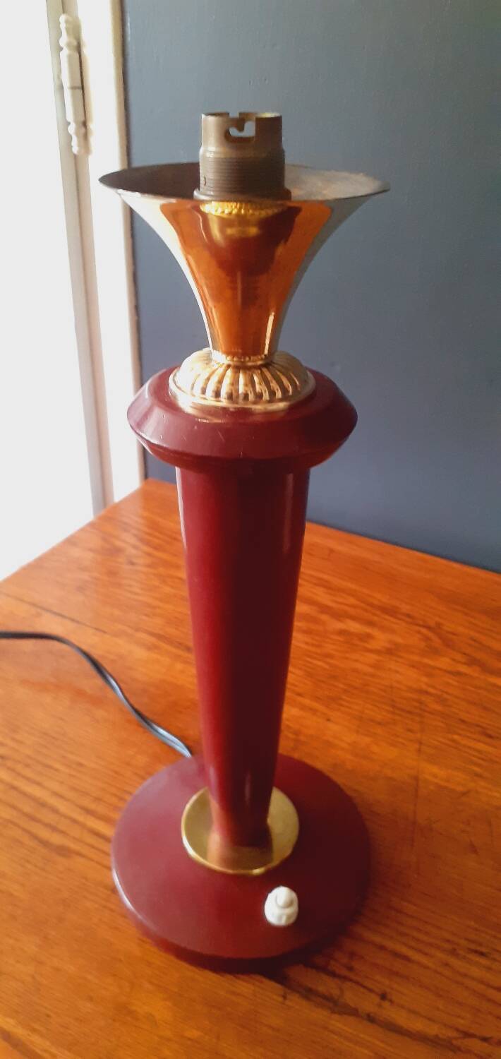 Lamp from the 40s/50s by Maison Lancel, covered in Bordeaux leather