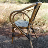 Ensemble de 6 fauteuils bistrot de terrasse en rotin type "parisienne".
