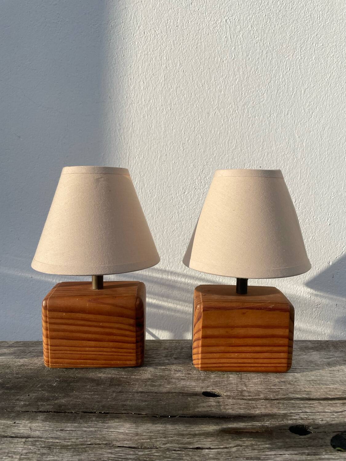Paire de lampes chevet en bois