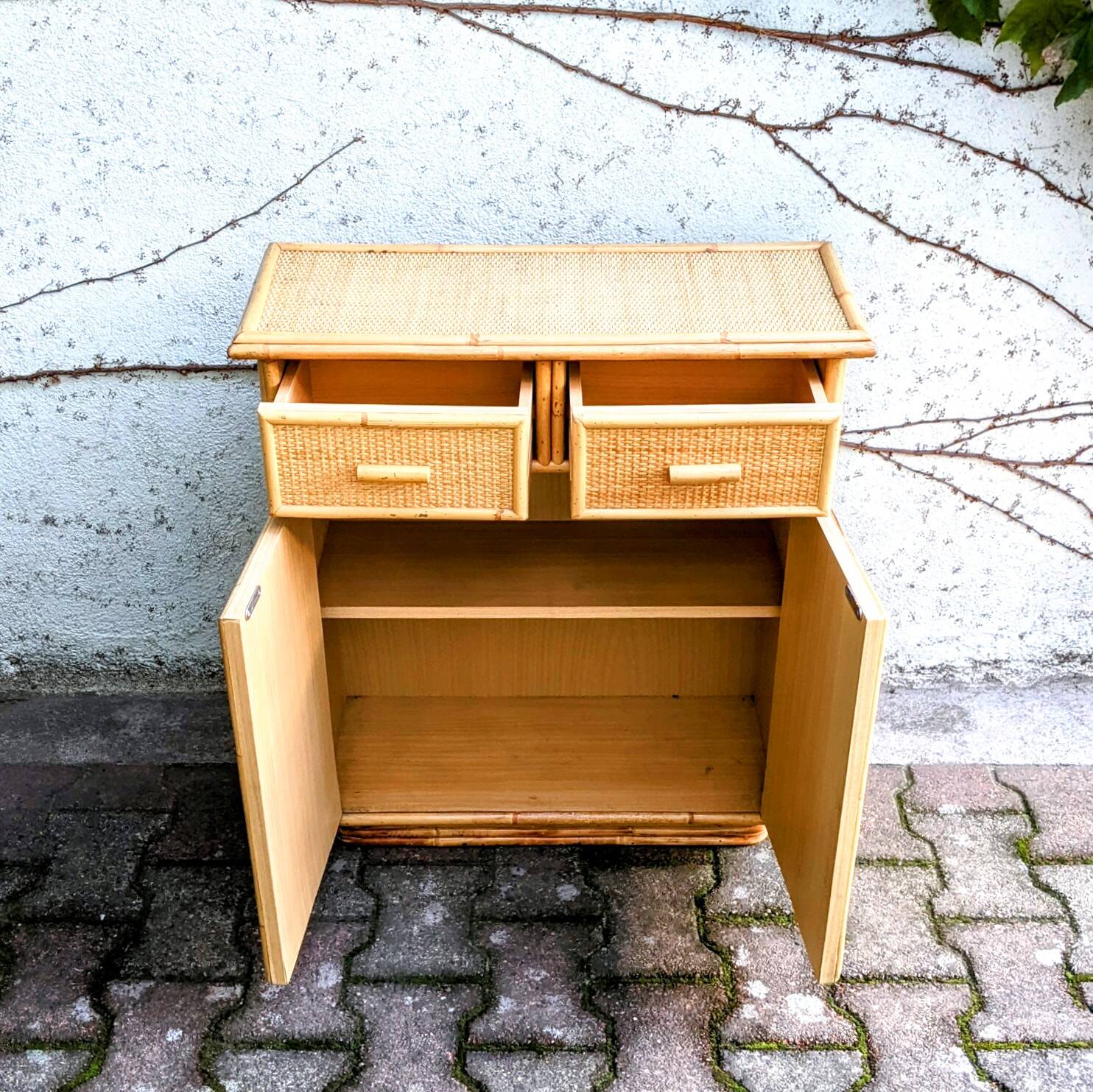 Cane and rattan side furniture from the 70s